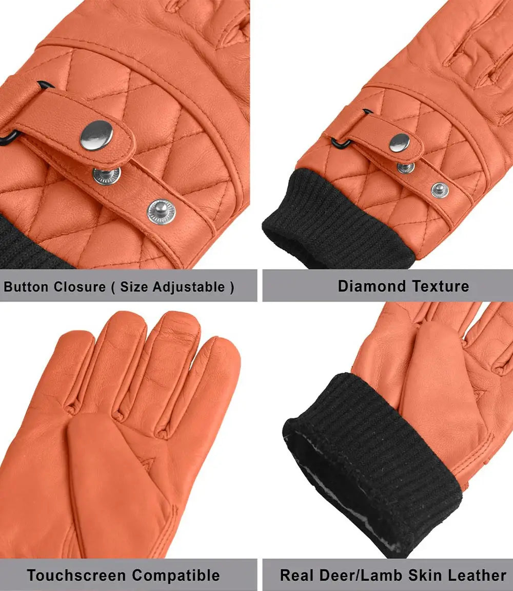 Mens Tan Brown Quilted Leather Gloves