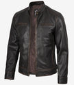 Veste en cuir marron vieilli style motard pour homme