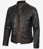 Veste en cuir marron vieilli style motard pour homme