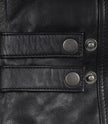 Veste motard en cuir d'agneau noir pour homme - Rayures blanches et rouges