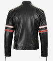 Veste motard en cuir d'agneau noir pour homme - Rayures blanches et rouges