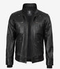 Blouson aviateur en cuir noir pour homme avec capuche amovible