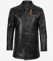 Manteau en cuir noir pour homme avec détails marron