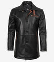 Manteau en cuir noir pour homme avec détails marron