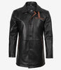 Manteau en cuir noir pour homme avec détails marron