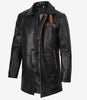 Manteau en cuir noir pour homme avec détails marron