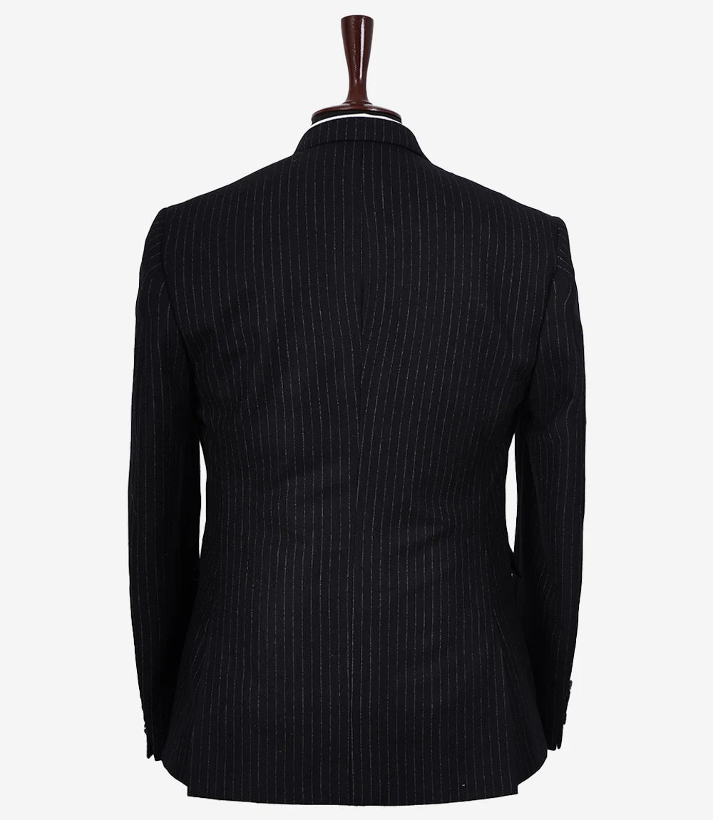 Men's Black Pinstripe Wool-Blend 3-Piece Suit — Notch Lapel
