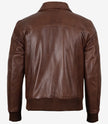 Blouson aviateur en cuir marron à col chemise pour homme