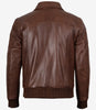 Blouson aviateur en cuir marron à col chemise pour homme