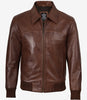 Blouson aviateur en cuir marron à col chemise pour homme
