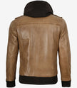 Blouson aviateur en cuir marron camel pour homme (capuche amovible)