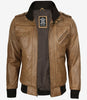 Blouson aviateur en cuir marron camel pour homme (capuche amovible)