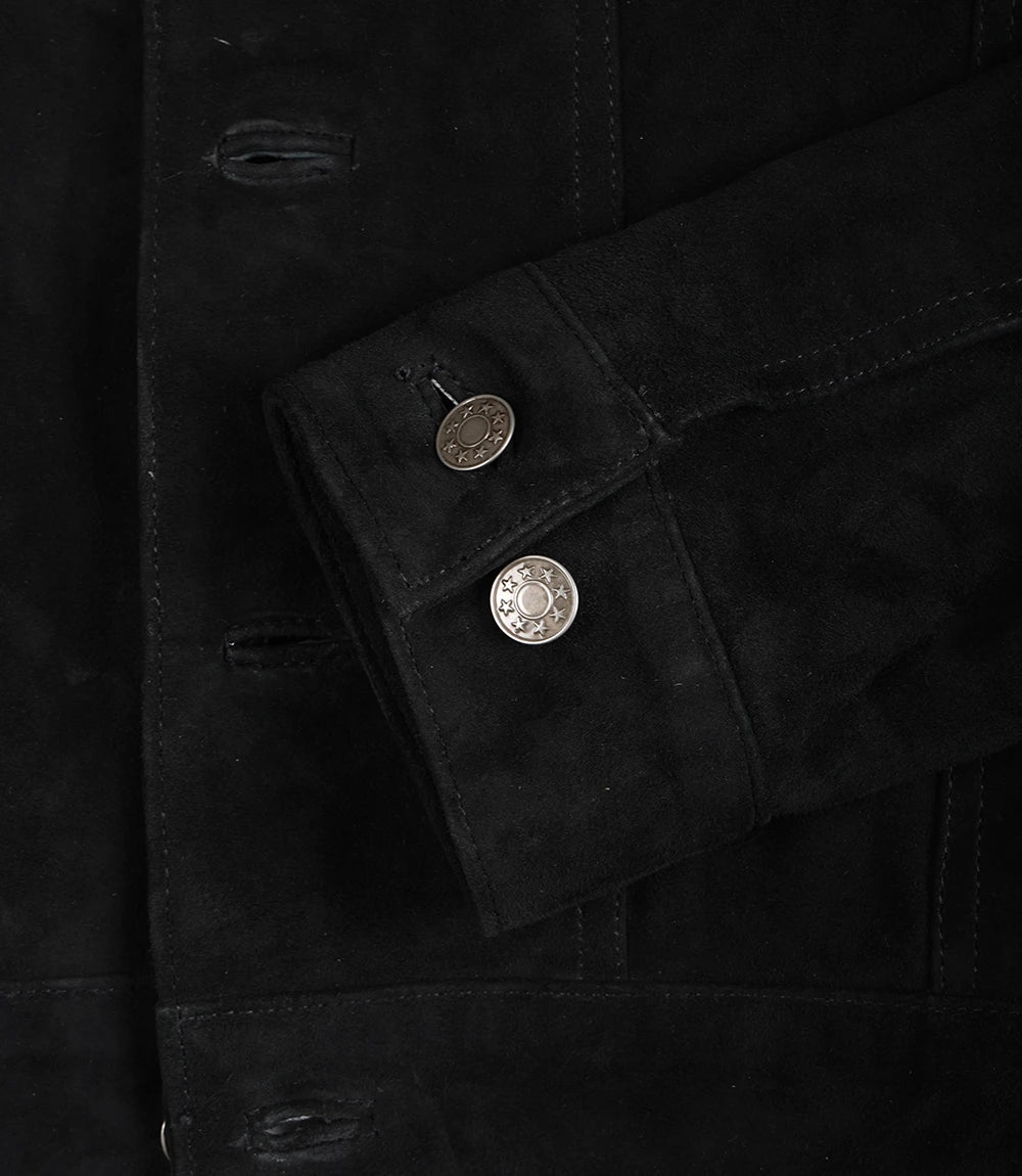 Veste camionneur classique en daim noir pour homme