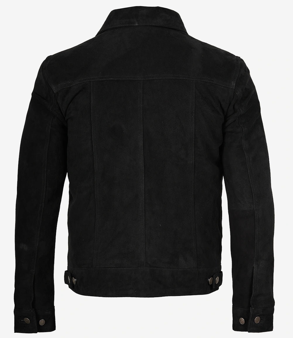 Veste camionneur classique en daim noir pour homme