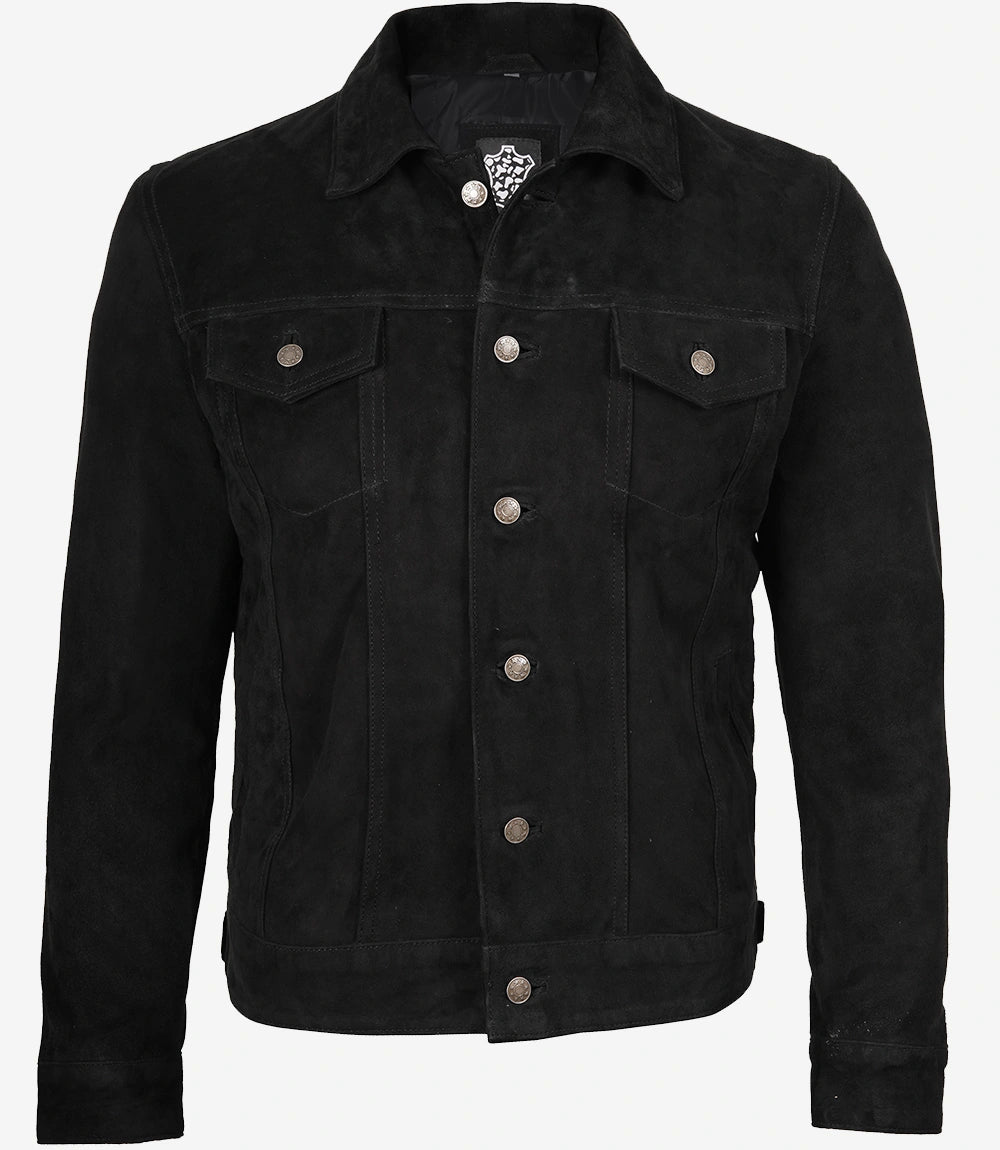 Veste camionneur classique en daim noir pour homme
