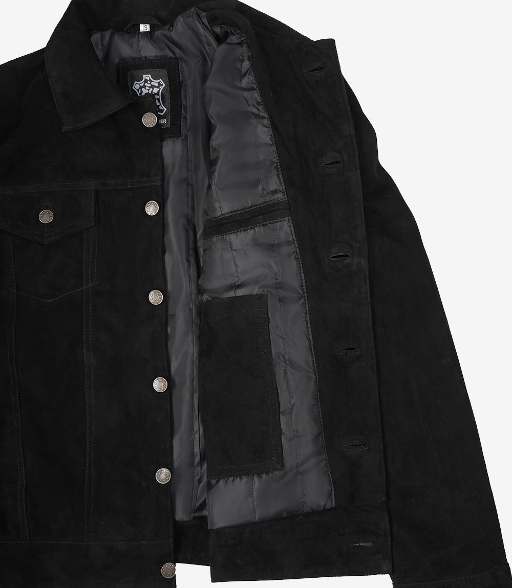 Veste camionneur classique en daim noir pour homme