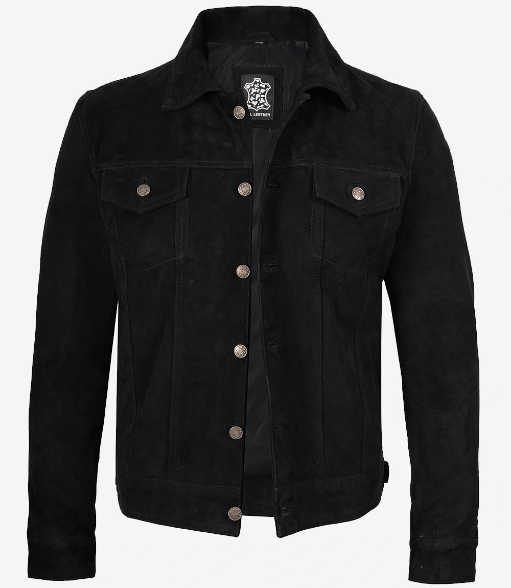 Veste camionneur classique en daim noir pour homme