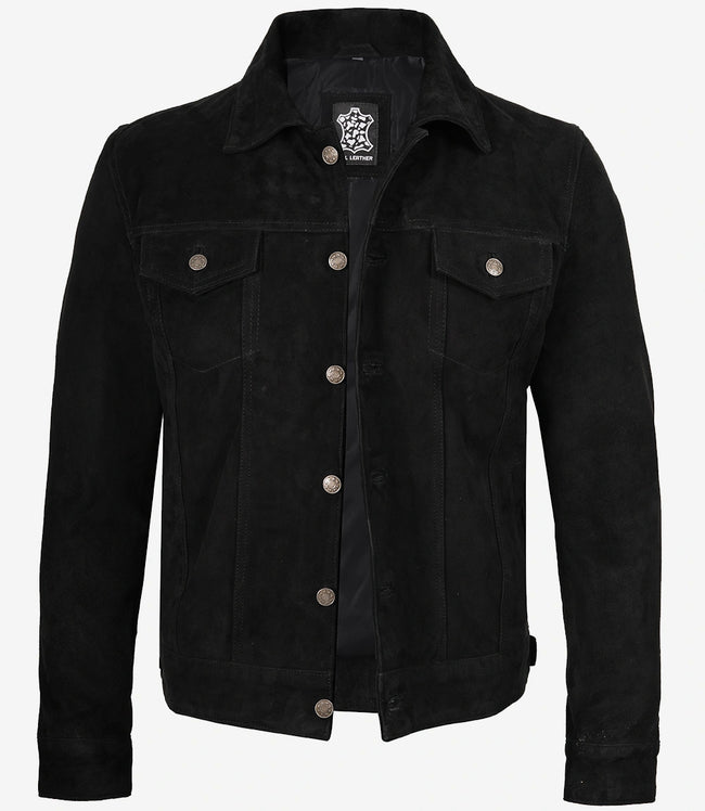 Veste camionneur classique en daim noir pour homme