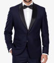 Smoking bleu foncé à revers châle pour homme – Smoking de bal moderne à un seul bouton
