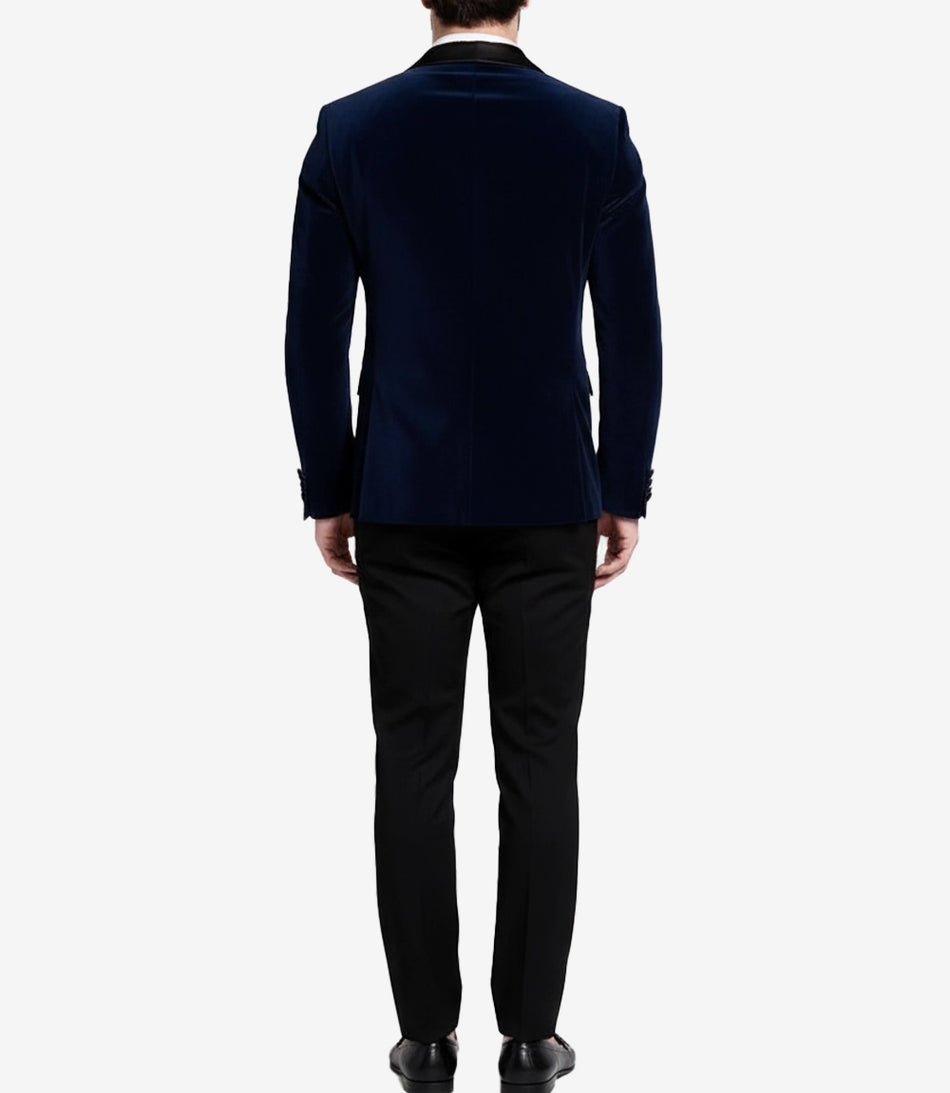 Smoking de marié en velours bleu foncé pour homme – Revers en pointe