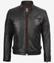 Veste en cuir marron vieilli style motard pour homme