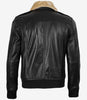 Blouson aviateur en cuir noir avec col en fourrure pour homme