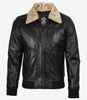 Blouson aviateur en cuir noir avec col en fourrure pour homme