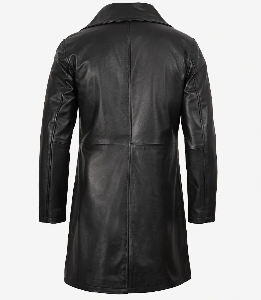 Manteau 3/4 en cuir d'agneau noir pour homme