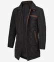 Manteau 3/4 matelassé en polyester noir pour homme avec détails marron