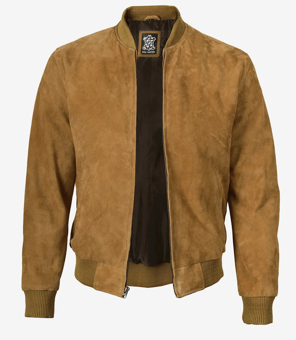 Blouson aviateur en daim marron clair pour homme