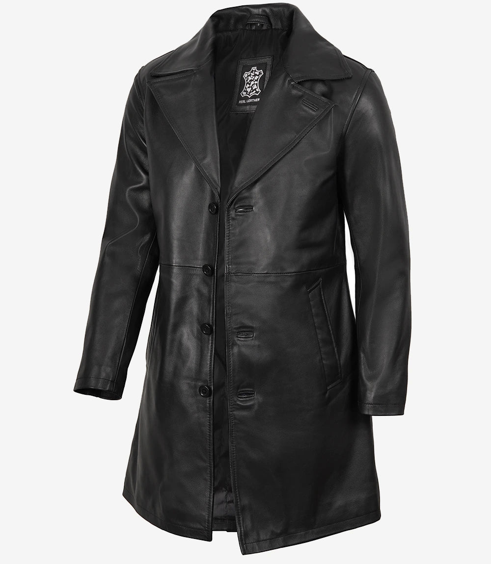 Manteau 3/4 en cuir d'agneau noir pour homme