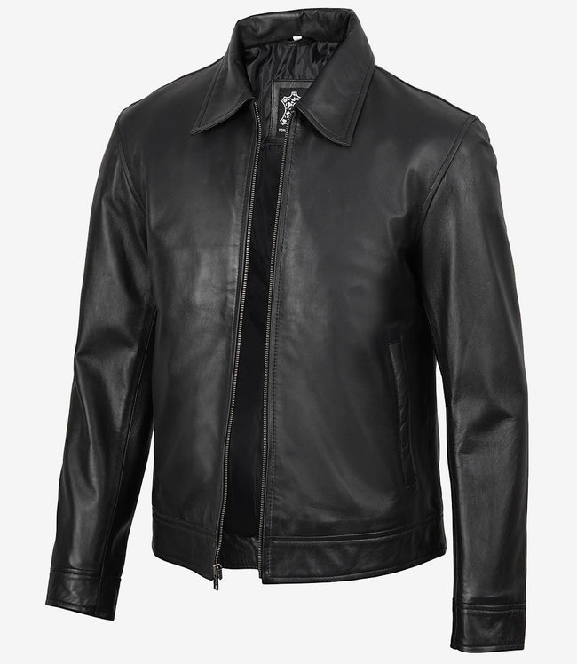 Veste en cuir noir Mike Harrington pour homme