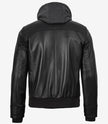 Blouson aviateur en cuir noir pour homme avec capuche amovible