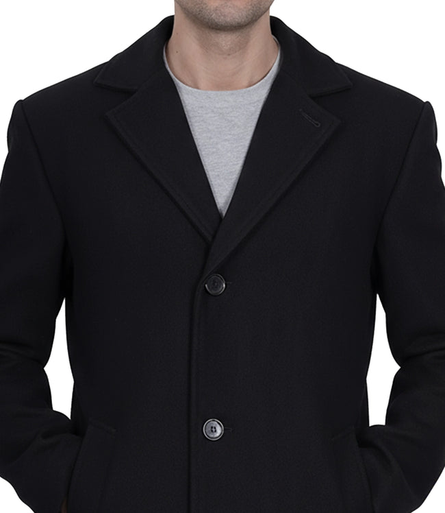 Manteau en laine noire à simple boutonnage pour homme – Coupe moderne