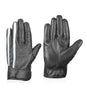 Mens White Stripe Perforated Black Leather Gloves