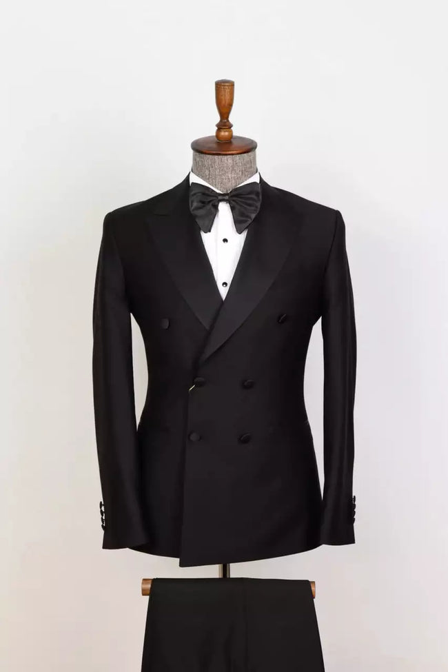 Mens Peak Lapel Double Breasted Black Tuxedo