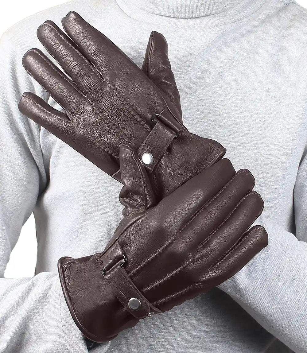 Mens Dark Brown Real Leather Gloves