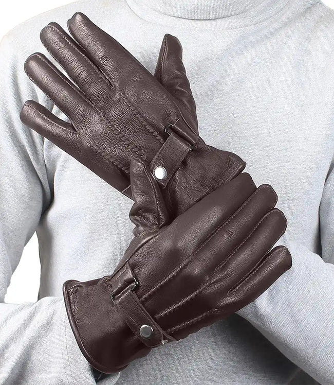 Mens Dark Brown Real Leather Gloves