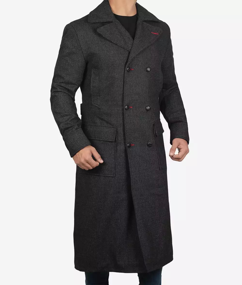 Double Breasted Grey Wool Coat Men