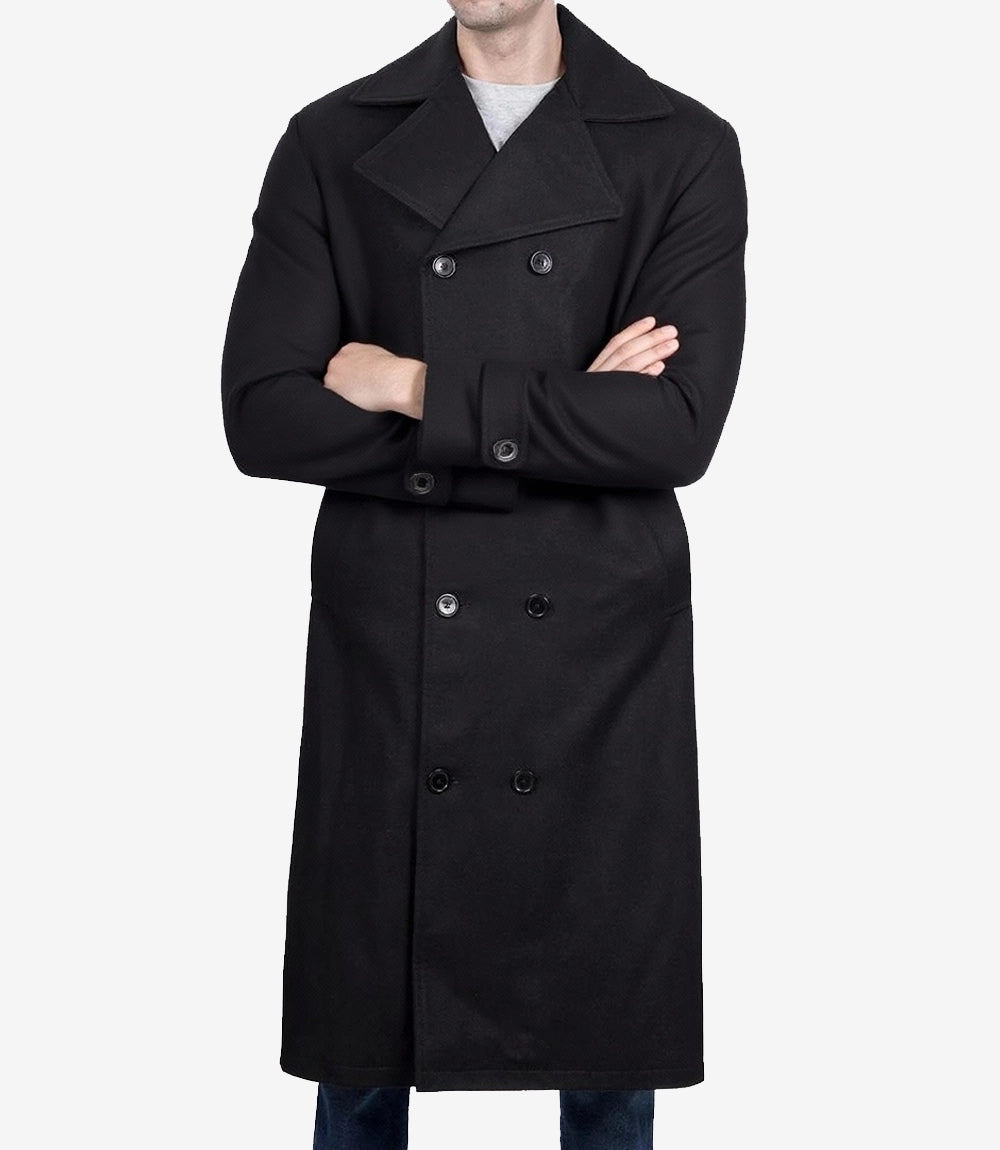 Manteau croisé en laine noire Kenney pour homme – Qualité supérieure