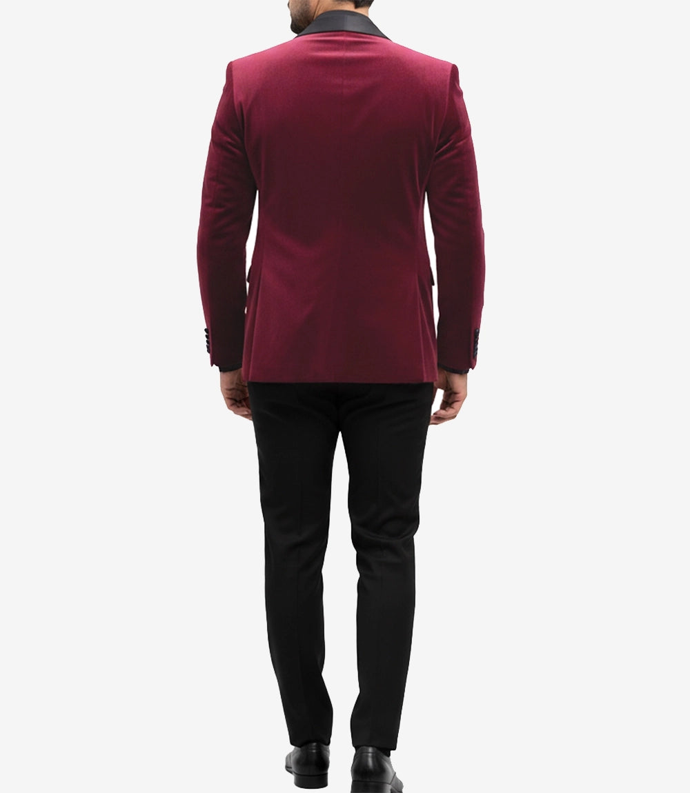 Men's Red Velvet Tuxedo Jacket — Black Shawl Lapel