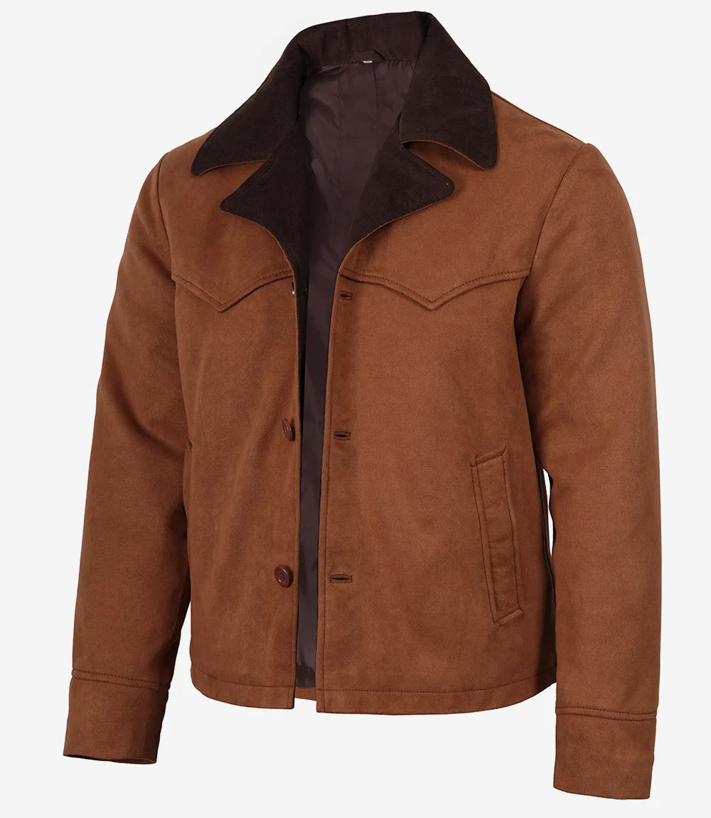 Men's Light Brown Faux Suede Jacket with Western Detail