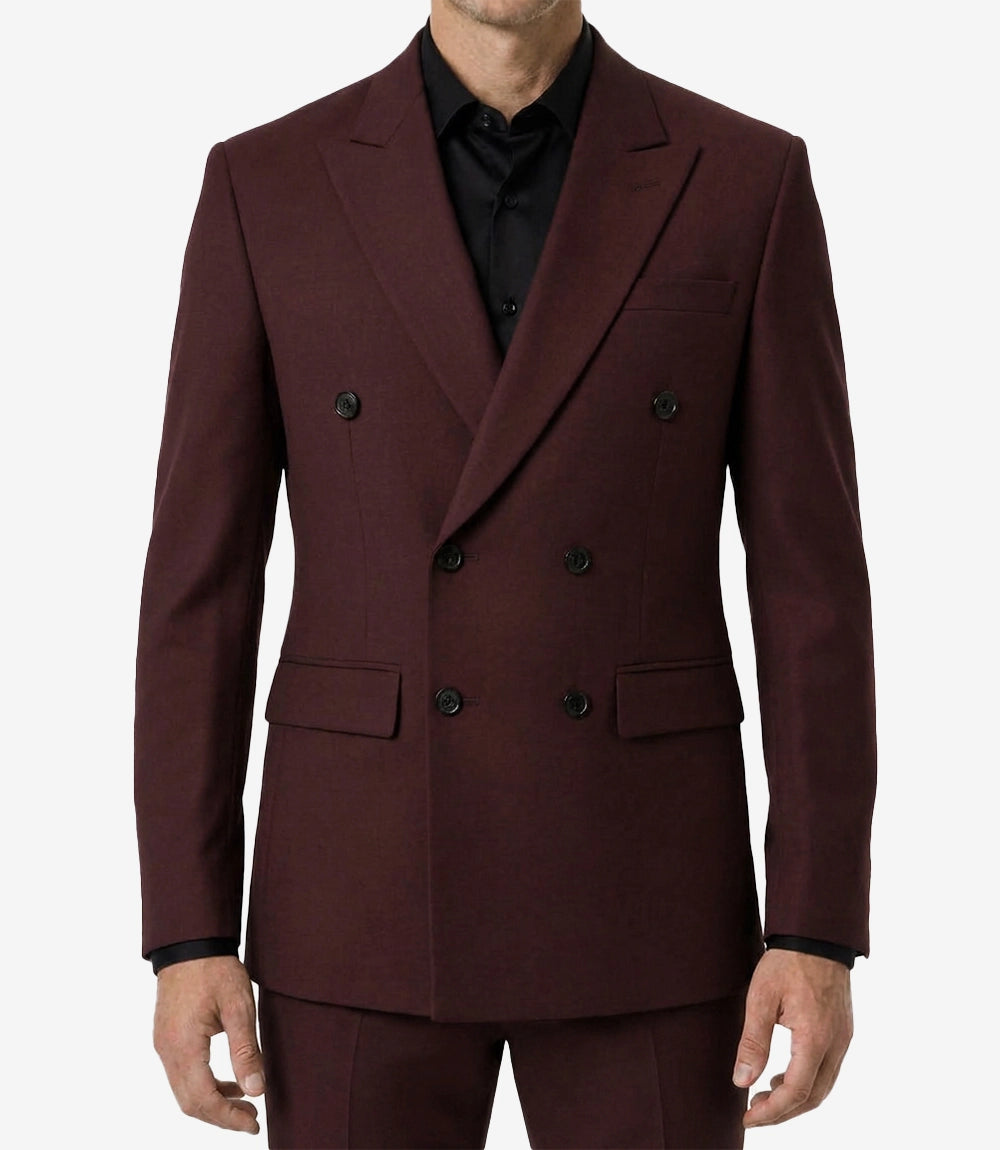 Men's Burgundy Double-Breasted 2 Piece Suit — Peak Lapel, Slim Fit