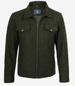 Veste utilitaire en laine vert olive pour homme – Fermeture zippée