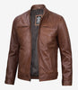 Veste motard en cuir cognac pour homme