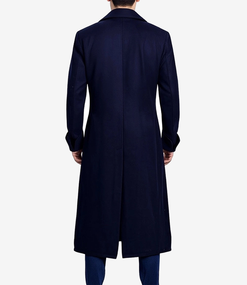 Manteau croisé en laine bleu foncé pour homme