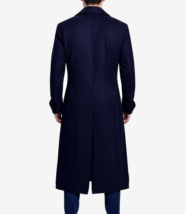 Manteau croisé en laine bleu foncé pour homme
