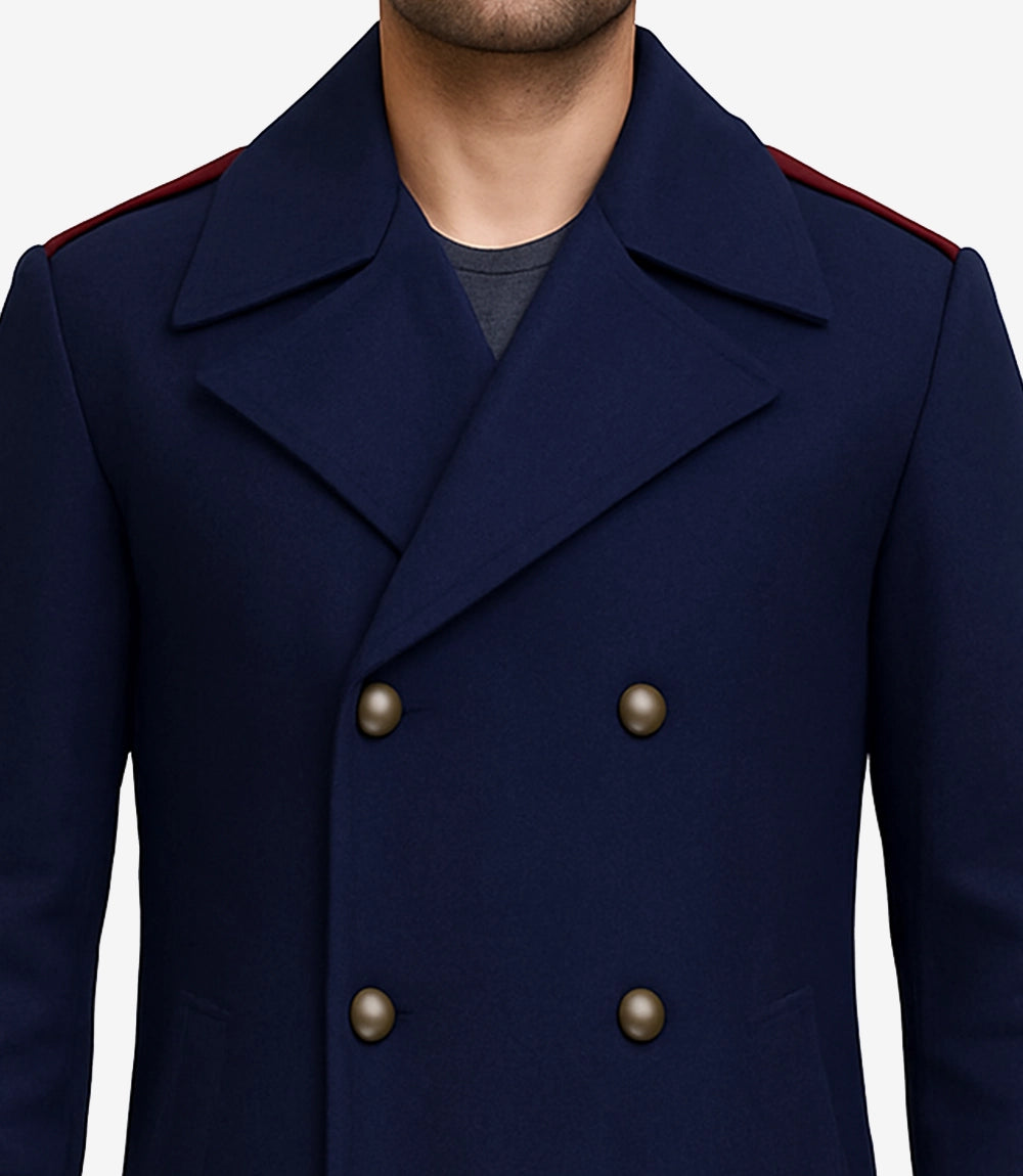 Manteau croisé en laine bleu marine pour homme