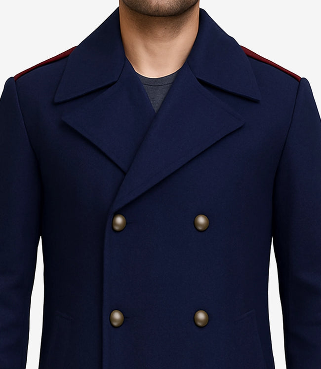 Manteau croisé en laine bleu marine pour homme