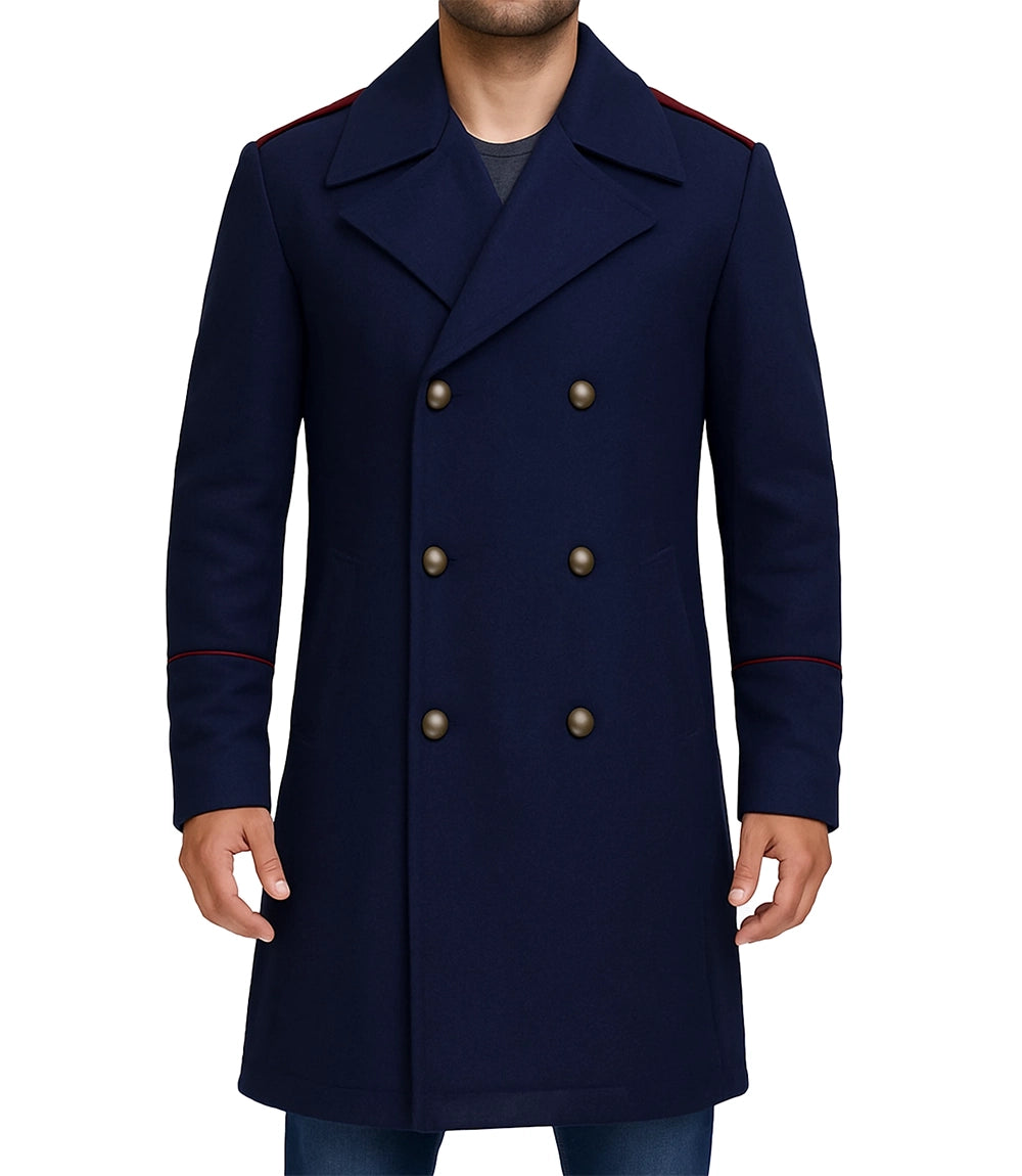 Manteau croisé en laine bleu marine pour homme